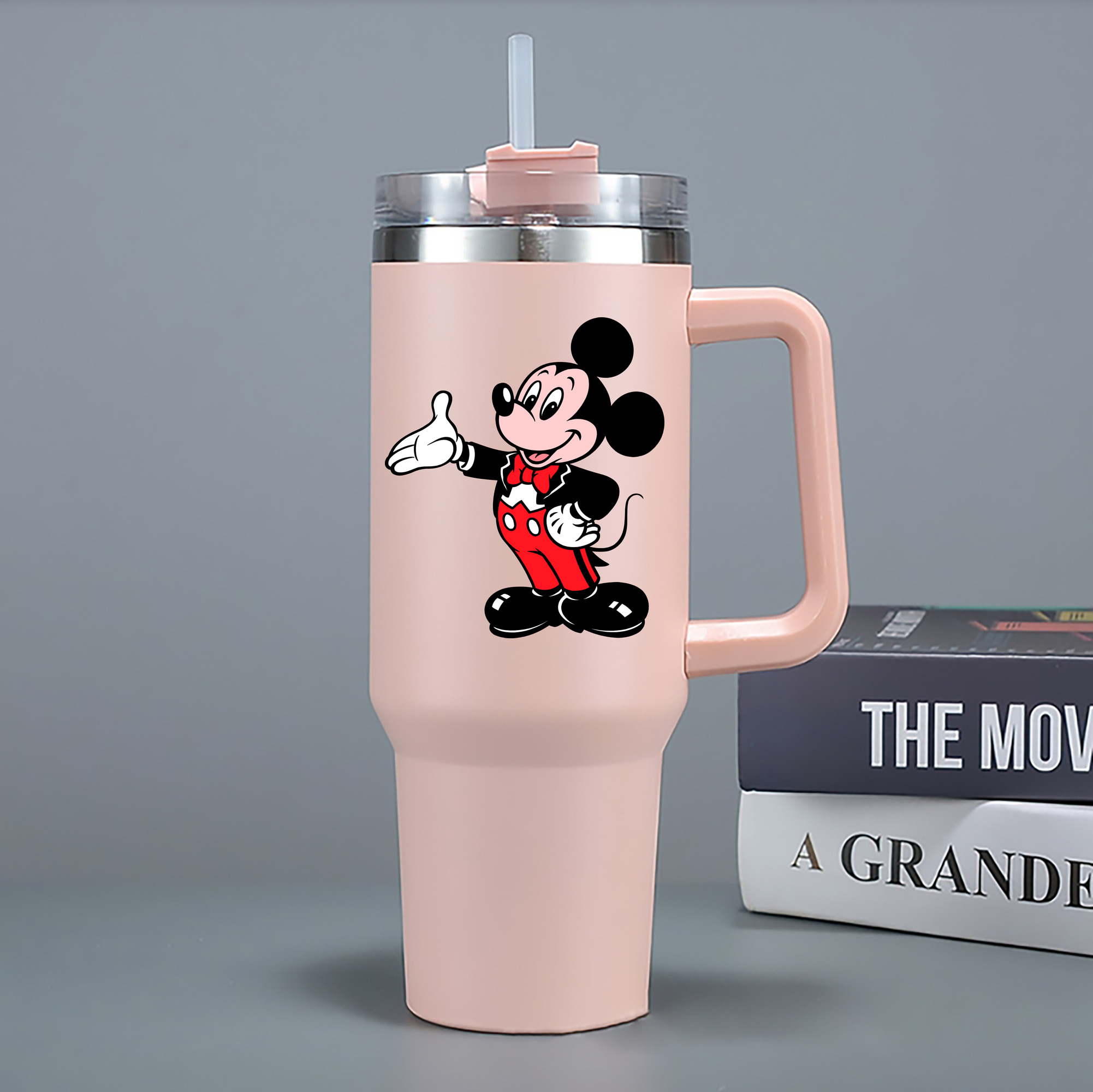 （画像用） ミッキーマウス Mickey Mouse 1200mL車用タンブラー - クリスタルステッカー（プラスチックストロー付き）